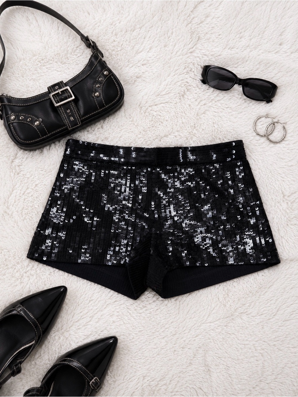 Black Sequin Micro Shorts